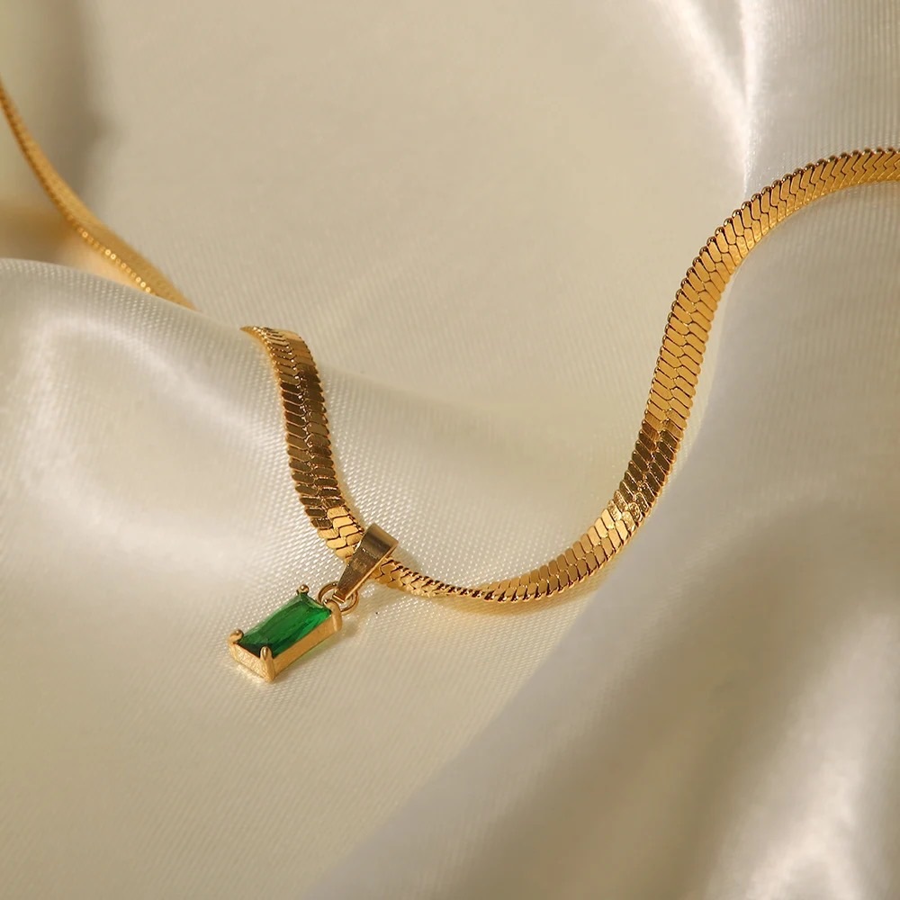 ‼️BUNDLE DEAL 2 for $38
 18k Gold Plated Square Green CZ Necklace